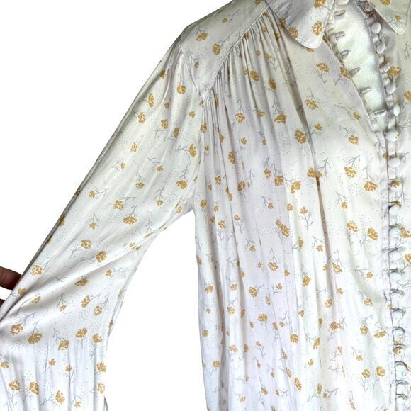 Free People Boho Romantic Flowy Floral Button Hi Low Blouse Top Shirt Size Small - Picture 6 of 13